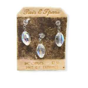 Coro Pegasus Clear Aurora Borealis Crystal 14kt Gold Filled Earrings Spare